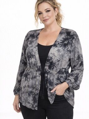 Hey Peach Lightweight Abstract Print Elastic Waist Long Sleeve Cardigan 5XL